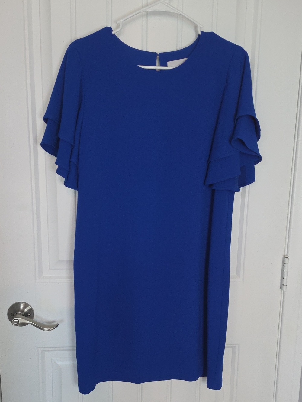 Charles Henry Royal Blue Ruffle-Sleeve Shift Dress